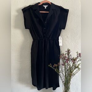 Time and Tru Black Drawstring Midi Shirt Dress